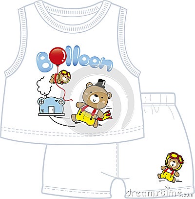 Bear twin brothers playing balloon in teddy land Vector Illustration
