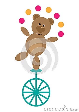 Bear on Unicycle Vector Illustration