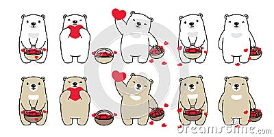 Bear vector heart valentine icon polar bear teddy basket logo symbol character cartoon doodle illustration design Vector Illustration