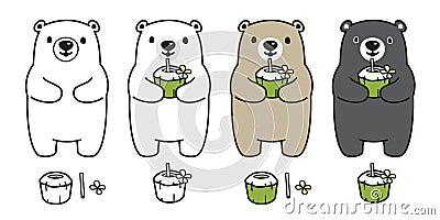 Bear vector polar bear coconut water drink juice summer cartoon character icon logo doodle illustration Cartoon Illustration