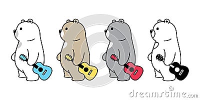 Bear vector polar bear icon guitar bass ukulele teddy logo cartoon character symbol doodle animal pet illustration design isolated Vector Illustration