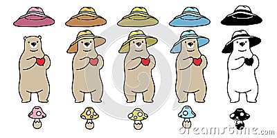 Bear vector Polar Bear icon logo heart valentine mushroom hat cartoon character illustration doodle Cartoon Illustration