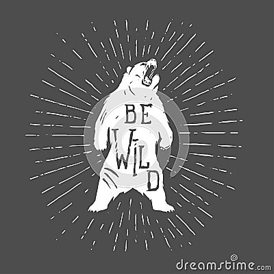 Bear vintage illustration with slogan Cartoon Illustration