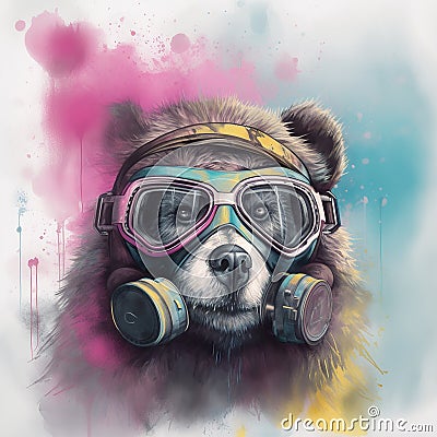Bear wearing goggles closeup working aviator pilot. Created using ai generative. Stock Photo