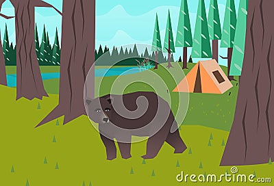 Bear in the woods vector Vector Illustration