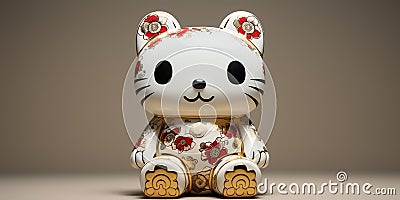 Bearbrick Maneki neko wallpaper white background Stock Photo