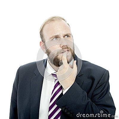 Beard business man is thinking and unsure Stock Photo