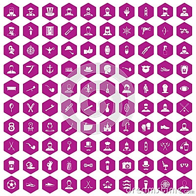 100 beard icons hexagon violet Vector Illustration