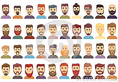 Beard icons set, cartoon style Vector Illustration