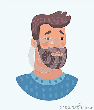 Beard men sad cry expression. Vector Illustration