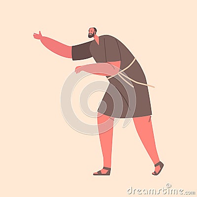 Bearded Ancient Israelite Man Depicted With Traditional Clothing And Sandals. Male Character of the Past Ages Vector Illustration