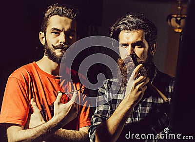 Bearded barber men with razor Stock Photo