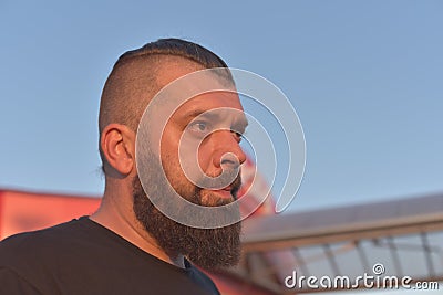 Bearded brutal male. Looking good Stock Photo