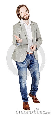 Bearded businessman giving hand for an handshake. human emotion Stock Photo