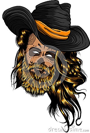 Bearded cowboy in a hat. Cool American man Vector Illustration