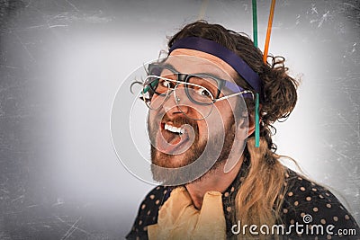 Bearded Crazy Person Lunatic Stock Photo