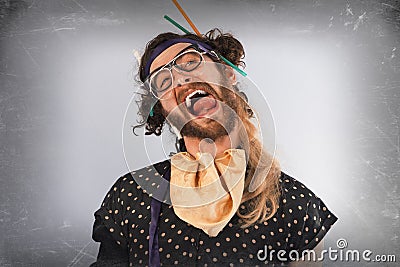 Bearded Crazy Person Lunatic Stock Photo