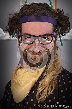 Bearded Crazy Person Lunatic Stock Photo