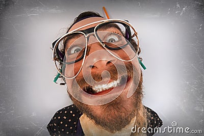 Bearded Crazy Person Lunatic Stock Photo