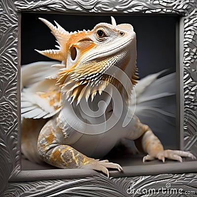 A bearded dragon dressed as an angel with a halo and feathery wings3 Stock Photo