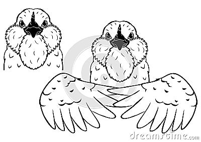 Easteregger chicken head and wings line art Cartoon Illustration