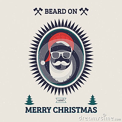 Bearded face illustration. Christmas Santa design Vector Illustration