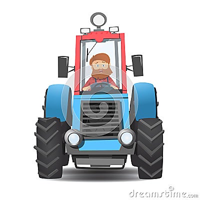 A bearded farmer in a tractor. Vector Illustration