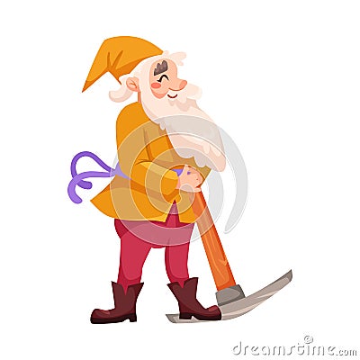 Bearded Gnome with Pickaxe as Fairytale Character Vector Illustration Vector Illustration