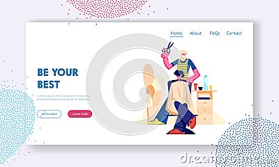 Bearded Hairdresser Barber Doing to Client Haircut Vector Illustration