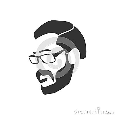 Bearded hipster face black silhouette. Vector illustration Vector Illustration