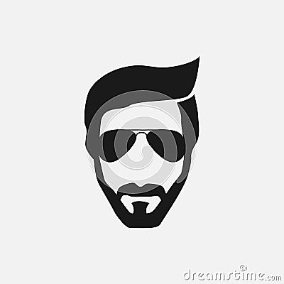 Bearded hipster face black silhouette. Vector illustration Vector Illustration