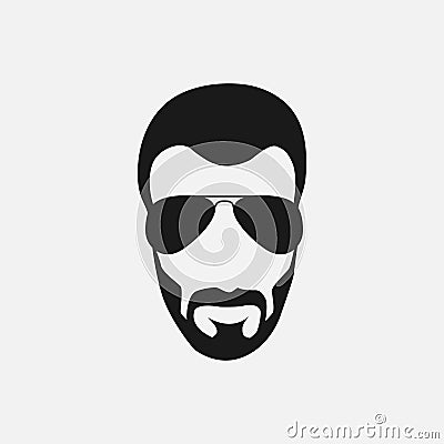 Bearded hipster face black silhouette. Vector illustration Vector Illustration