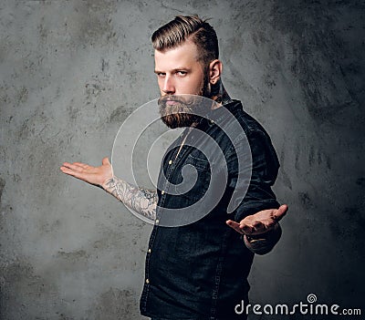 Bearded hipster male in a black shirt. Stock Photo