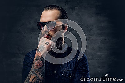 Bearded hipster male in sunglasses. Stock Photo