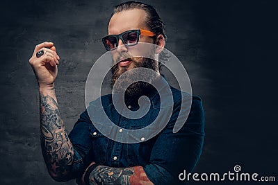 Bearded hipster male in sunglasses. Stock Photo