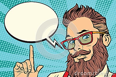 Bearded hipster man portrait pointing finger Vector Illustration