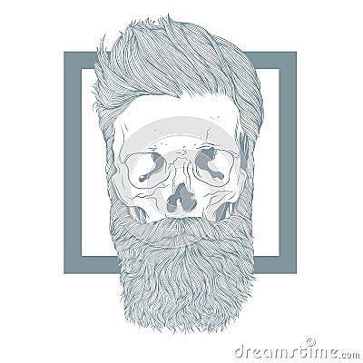 Bearded hipster skull with stylish hairstyle. Cartoon Illustration