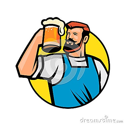 Bearded Hipster Toasting Beer Mug Circle Mascot Vector Illustration