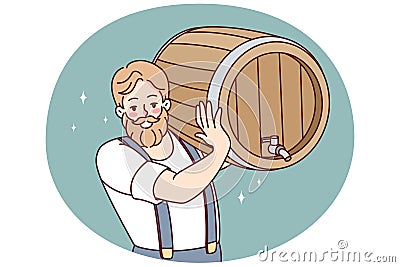 Bearded man with beer barrel Vector Illustration