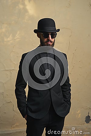 Bearded Man with black Suit Stock Photo