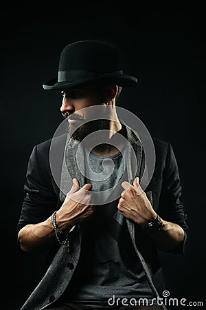 The bearded man in a bowler hat Stock Photo