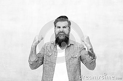 Bearded man celebrate success. everyday winner. Male fashion. happy mature hipster with beard. brutal hipster with Stock Photo