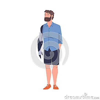 Bearded Man Character with Replaced Robotic Arms as Body Part Prosthesis Restoring Normal Functioning Vector Vector Illustration