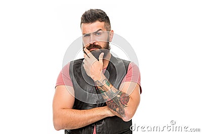 Bearded man. Hair and beard care. Male barber care. Serious man hipster. Facial care. Young and brutal. Mature hipster Stock Photo