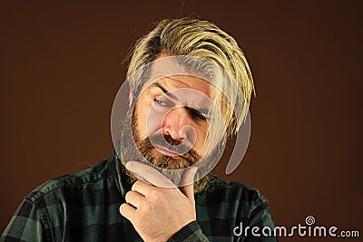 Bearded man long beard. Brutal caucasian hipster with moustache. Portrait unshaven guy. Barbershop client. Barbershop Stock Photo