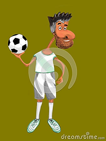 Bearded man playing footbal Cartoon Illustration