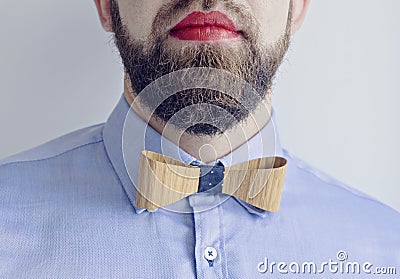 Bearded Man with Red Lips Stock Photo