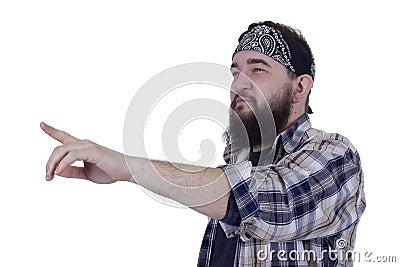 Bearded man shows the direction Stock Photo