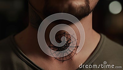 Bearded man with tattoo explores old fashioned metal equipment generated by AI Stock Photo