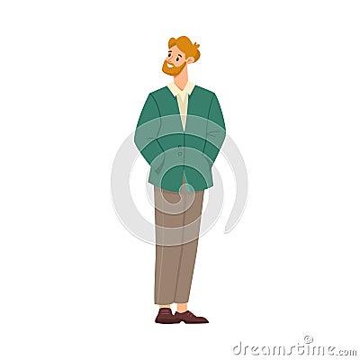 Bearded Man Teacher Character in Jacket Standing and Explaining Something Vector Illustration Vector Illustration